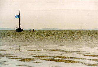 #1: The confluence point is right under the boat. On the horizon, southwards from the boat, the (former) isle of Wieringen is visible.