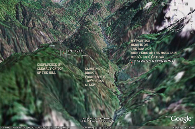 Google Map showing 2.19 km line from my observation point to CF